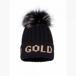 Goldbergh HODD faux pom Mütze Schwarz Gold | ACKZUM803